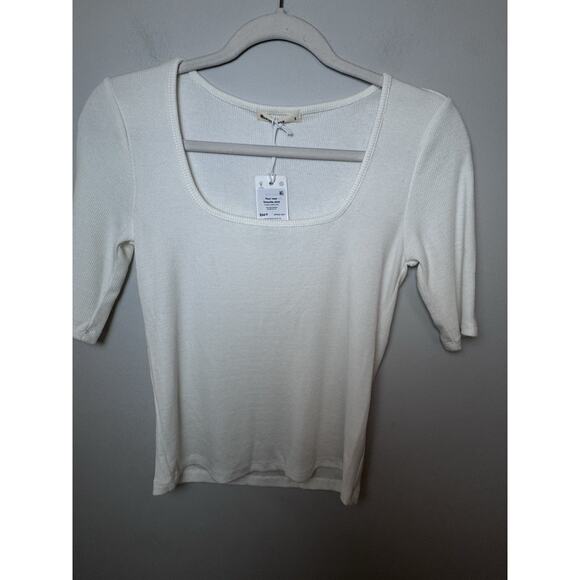 Marine Layer Lexi Rib White Ribbed Square Neck Tee Size S Tencel Blend NWT $54 - Picture 4 of 13